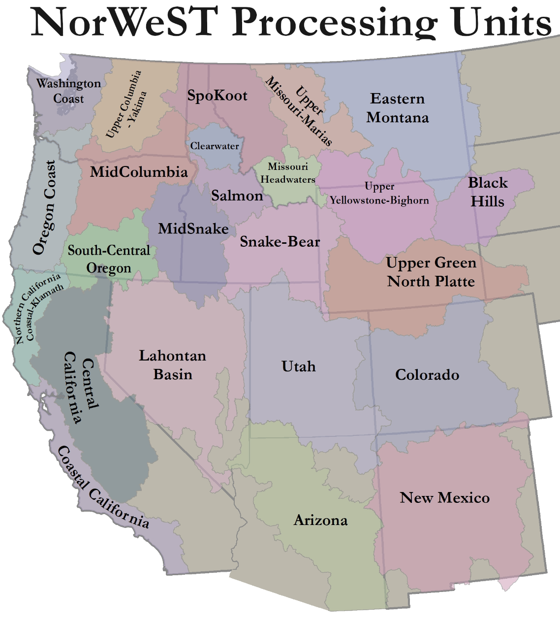 Map showing the different processing units avaiable